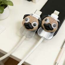 2 chiếc dây đeo điện thoại hình chó Pug dễ thương, chống gãy, chống nứt, tương thích với cáp sạc Lightning/Type-C, phụ kiện bảo vệ cáp. - màu nâu - Xem 1