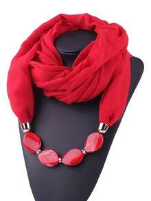 1pc Solid Color Ring Scarf With Pearl Necklace Accessory,Beach,Holiday - Multicolor - View 2