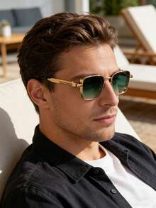 Gafas de moda con marco dorado retro y lentes verdes, con diseño de bisagras de resorte, adecuadas para hombres y mujeres, disponibles en varios colores, aptas para uso diario - Multicolor - Ver 3