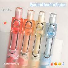 Bộ 4 bút bi mực gel hương trái cây thú vị, ngòi 0.5mm, mực khô nhanh, thiết kế tối giản trong suốt, viết trơn tru, thích hợp nhất cho việc viết nhật ký, vẽ, văn phòng phẩm và học tập. - Bút bi ngắn - Xem 7