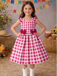 Children's Dress For June Party, Plaid, Off-The-Shoulder, , Adjustable Lastex, Round Ruffle Skirt, Charming Look, Modern, Country Themed Clothing, Loose Look, Comfortable, Lightweight Fabric, Flexible Modeling, Perfect Fit, Ideal, Quadrilha, School, Events, Monthiversary, Photo Shoot, Typical São João Party, Cheerful Look, Current Style, Fashionable Girl, Well-Finished Clothing, High Quality, Soft Touch, Free Movement, Guaranteed Comfort, Timeless Piece, Classic Style, Commemorative Clothing, Charming Girl's Clothing, Traditional Print, Cultural Clothing, Sophisticated Children's Clothing, Delicate Look, Versatile Clothing, June Party Clothing, Elegant Girl, Made With Careful Details, Colorful Look, Inspired By June Traditions, Clothing That Values Comfort, Freedom Of Movement, Impeccable Appearance, Ideal Gift, Charming Girls - Màu Hồng Tươi - Xem 1