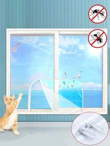 1pc U-Shaped Zipper Mesh Screen, Self-Adhesive Reusable Mosquito Net, Washable Fiberglass Mesh Window Screen For Summer, Invisible Black Fiber Anti-Mosquito And Fly - C - View 28