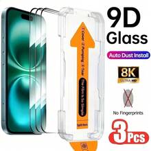 RQVQJ 3Pcs Tempered Glass For IPhone 17 Air 16 15 14 13 12 11 Pro Max XR X XS Max 16 15 14 Plus 16e 17e Screen Protector Dust Free Installation With Easy Full Coverage Positioning Installation Box - 3PCS - View 20