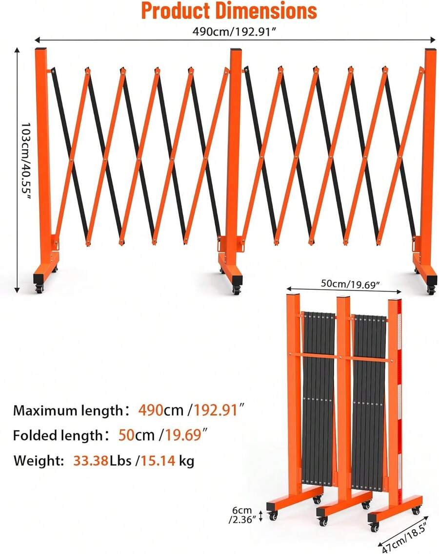Portable Expandable Folding Gate – Heavy Duty Yellow Steel Expandable Barricade With 360° Locking Castors, Foldable Middle Section Temporary Driveway Gate - H - View 1