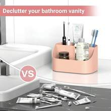 Countertop Toothbrush Holders For Bathrooms, Plastic Toothpaste And Electric Tooth Brush Holder Storage Caddy Stand For Shower, 5 Slots Cute Kids Bathroom Counter Organizer For Vanity, White - 粉色 - 查看 5
