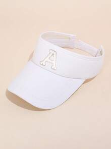 1pc Adjustable Kids' Breathable Sun Hat, A-Z Letter Options, Ponytail Hole Design, Suitable For Outdoor Activities & Daily Wear, UV Protection - White Pearls - View 4