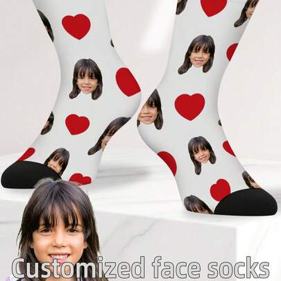 1 par de calcetines personalizados con cara, unisex para niños y niñas, calcetines medianos para niñas, calcetines medianos para niños, calcetines personalizados con foto para adolescentes, calcetines divertidos con imagen personalizada para niños y niñas, adecuados para uso diario, vacaciones, cumpleaños, regalos y otras ocasiones