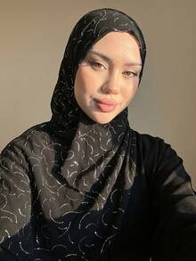 1 pieza Pañuelo de satén con decoración de strass con patrón geométrico asimétrico de unicolor casual, adecuado para uso diario con vestidos - Negro - Ver 11