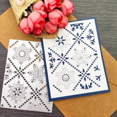 Christmas Snowflake Frame Metal Die Cuts Snow Flower Cutting Dies Cut Stencils For DIY Scrapbooking Album Decorative Embossing Paper Dies For Card Making In Silver 3.94 L X 2.94 W