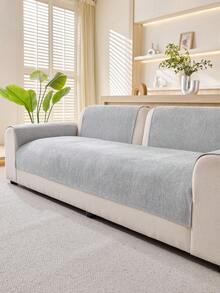 1pc Solid Color Faux Wool Sofa Cushion, Non-Slip All Season, Minimalist Style. Suitable For Living Room Slouchy Home Decor, Machine Washable Sofa Cover, Anti-Pet Scratch, High-Quality Feel. - Light Grey - View 4