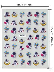 Sci-Fi Space Astronaut Cartoon Nail Stickers, Self-Adhesive One-Time 3D Embossed Nail Art Decals, Funny Nail Decor Stickers Suitable For Space-Themed Parties/ Manicure, Size 8cm*10cm, Cute And Easy To Apply - Ginger - View 4