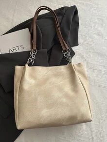 温柔猫脸刺绣帆布包，可爱云朵挂饰，韩版休闲风女士百搭手提包 - 卡其色 - 查看 10