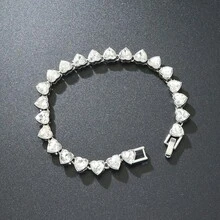 1/3件套不锈钢镀18K金心形水晶手镯套装，铜镶嵌立方氧化锆心形手镯，时尚日常佩戴及女士礼品 - 銀色 - 查看 6