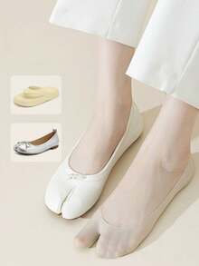 1/3/5双装春夏女士分趾袜，超薄隐形防滑袜，两趾浅口冰丝船袜 - 彩色 - 查看 5