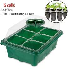 Hộp ươm cây 6/12 ô - Trạm ươm cây mini bằng nhựa có nắp thông gió và tấm giữ ẩm, không cần điện, lý tưởng cho cây mọng nước, hoa, trái cây, rau củ, dụng cụ làm vườn, chăm sóc bãi cỏ, ươm cây con, nhân giống cây mọng nước. - 6 tế bào - Xem 7