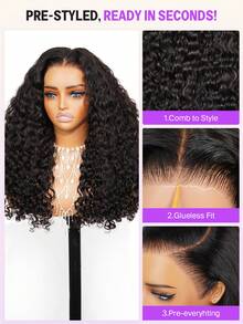 MEGALOOK 13x6 Water Wave Burmese Curly Wig Upgrade 13x6 Three-Go™ Glueless Wig With Finger Coil Ends All In 1 3D Lace Half Wig Water Wave Wig 100% Human Hair Pre Cut Lace Front Pre Bleached & Pre Plucked Natural Hairline Tiny Knots Easy Wear With Drawstring Breathable Cap - SNatural - View 8