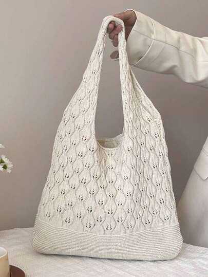 ENBEI 2026 Fashion Spring/Summer Women's Retro Vacation Style Beach Bag, Hand-Woven Shoulder Strap Crochet Large Capacity Bag, Foldable, Hollow Out Elegant Women's Tote Bag, Travel Essential, Suitable For Dating, Outings, Shopping, Vacation Must-Have, Cruise Essential, Perfect As A Mother's Day Gift, Valentine's Day Gift, Or Teacher's Day Gift.