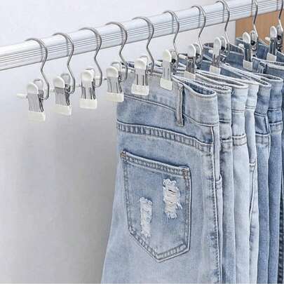 10 adet yüksek kaliteli paslanmaz çelik elbise klipsi, ayarlanabilir metal pantolon askısı, kancalı çamaşır klipsi, taşınabilir giysi askı klipsi; elbise, pantolon, etek, dekorasyon için uygundur, ilkbahar, yaz, sonbahar ve kış için idealdir.