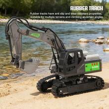 1台遥控挖掘机，合金臂，履带式全地形驱动机械臂，逼真工程车模型，儿童玩具模型。包含3.7V 500mAh锂电池，遥控器需使用2节1.5V AA电池（不包含在内）。 - 灰色 - 查看 4