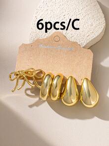6-18pcs Women's Fashion CCB Lightweight Earring Set, Butterfly, C-Shape And Teardrop Designs, Multi-Style Earring Set To Meet All Women's Daily Wear Needs - Gold - View 10