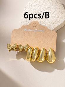 6-18pcs Women's Fashion CCB Lightweight Earring Set, Butterfly, C-Shape And Teardrop Designs, Multi-Style Earring Set To Meet All Women's Daily Wear Needs - Gold - View 9