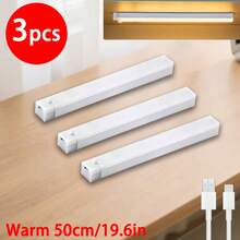3pcs Multi-Size LED Motion Sensor Lights, USB Rechargeable Cabinet Lights, LED Motion Sensor Light Bars, For Bedroom, Kitchen, Hallway, Stairs, Closet, Garage, Indoor Motion Sensor Lighting - Home Night Lighting, Ceiling Motion Sensor Lights, Motion Sensor Lights, Minimalist Design, Stylish Appearance, Lightweight Structure, Suitable For Apartment Living - Warm Light - View 7