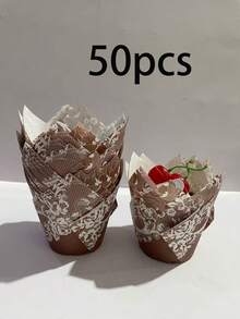 50 cái/100 cái/150 cái/200 cái giấy lót bánh cupcake hình hoa tulip ren, cốc nướng chống dính, thích hợp cho tiệc cưới, sinh nhật. - Xem 9