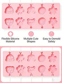 12-Cavity Pink Lollipop Mold, Silicone Gummy Bear, Paw, Flower Shaped Candy, Jelly, Pudding Mold, Easy Release Reusable Chocolate, Lollipop Baking Tool, Suitable For Valentine's Day Party, Home Decor, Housewarming Gift - View 3