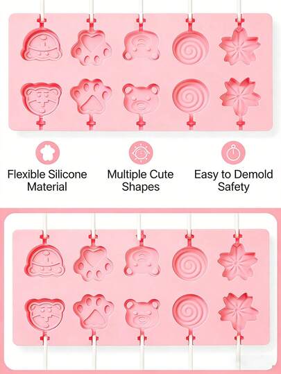 12孔硅胶动物棒棒糖模具，巧克力模具，布丁模具，可重复使用棒棒糖、巧克力、软糖模具套装，含100根棒棒糖棍 - 非常适合制作蛋糕棒棒糖、巧克力和糖果，也可作托盘使用