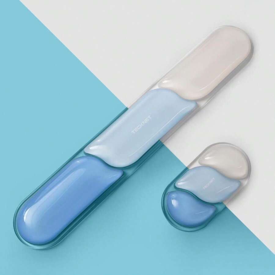 TECKNET Clear Gel Wrist Rest For Computer Keyboard, Ergonomic Gel Keyboard Wrist Rest Set For Typing Pain Relief, Comfortable Silicone Wrist Support Pad For Office/Computer/Laptop/Gaming, Blue - Màu A - Xem 1