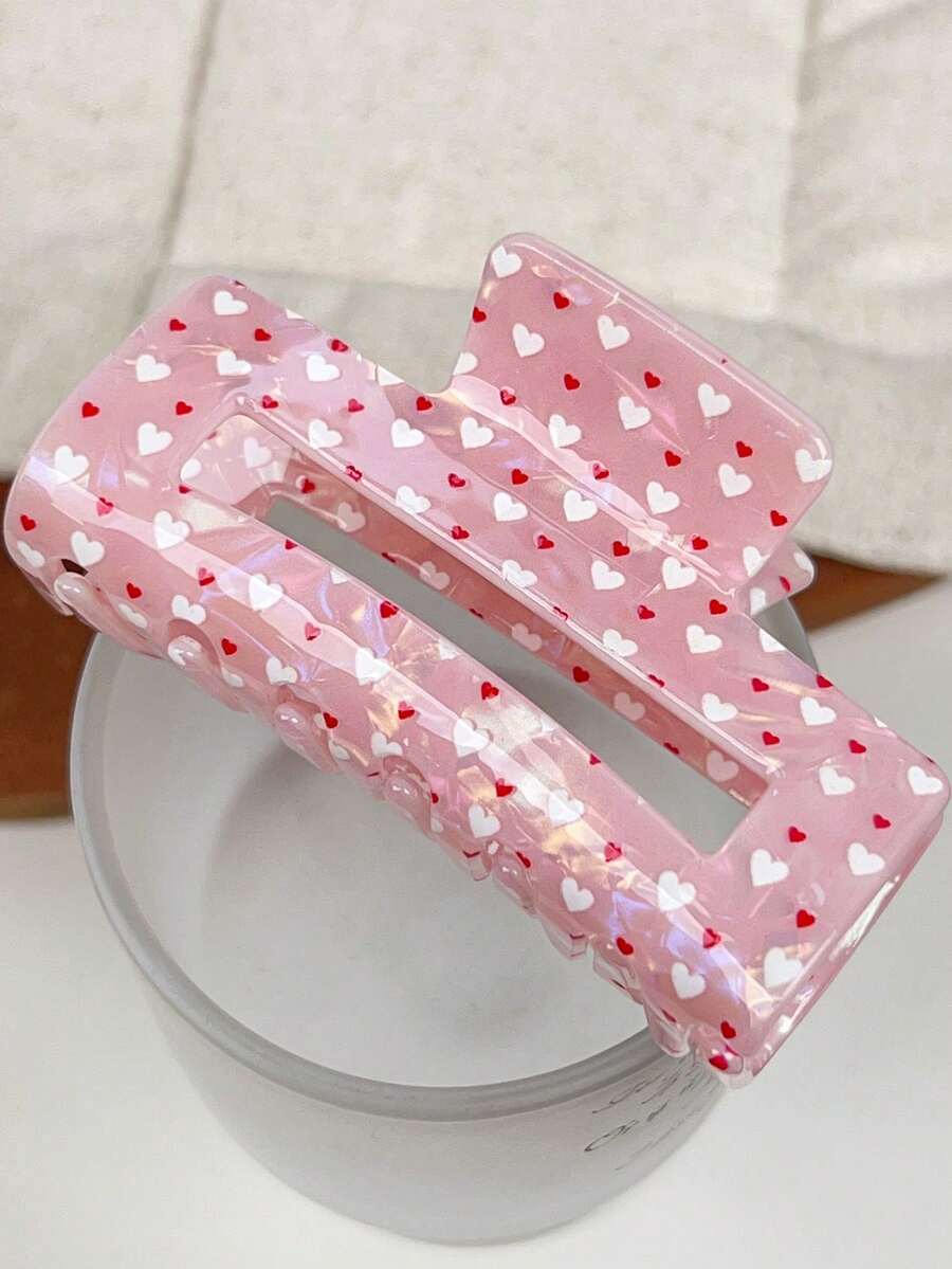 Kẹp tóc in hình trái tim màu hồng ombre đỏ trắng, chống trơn trượt, dễ thương và ngọt ngào dành cho phụ nữ và bé gái, phù hợp với cả tóc dày và tóc mỏng.
