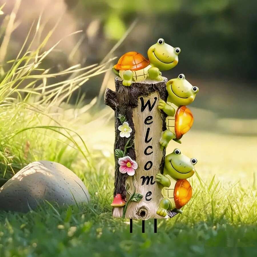 3 Turtles Welcome Garden Stake, Cute Tree Stump Yard Decor, Perfect Mother's Day Gift For Garden Lovers - C - View 1