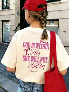 Tween Girls' Casual Graphic Print Crew Neck Short Sleeve T-Shirt, Summer Top - Apricot - View 4