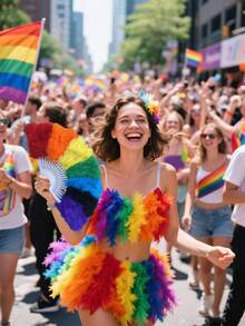1件 2026 LGBTQ 驕傲派對彩虹天鵝絨羽毛扇，適用於舞台伸展台表演、音樂節、嘉年華慶典，時尚手持冷卻配件，Love Is Love 主題裝飾 - 彩色 - 查看 4