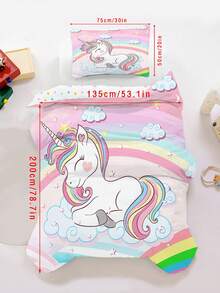 Bộ ga trải giường 2/3 món hình kỳ lân màu hồng, họa tiết cầu vồng mây và kỳ lân dễ thương, bộ đồ giường kỳ lân đáng yêu, phù hợp trang trí phòng ngủ cho bé gái và trẻ em (kích thước giường đơn) - Nhiều màu - Xem 19