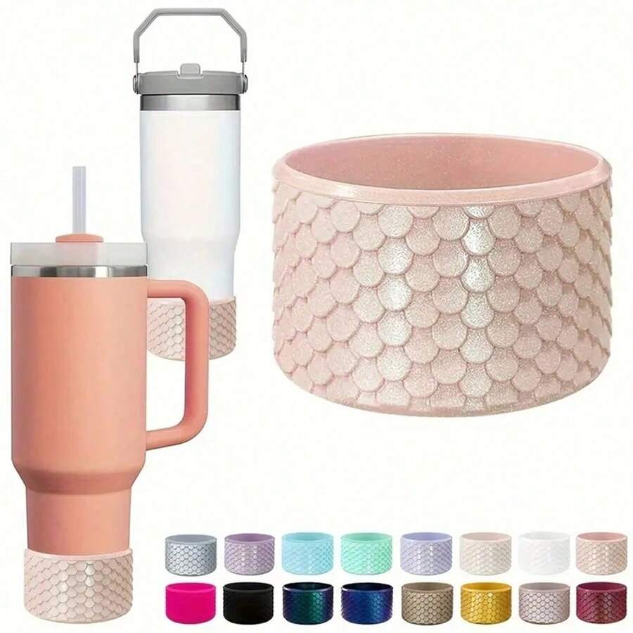 Ống bọc cốc silicon họa tiết vảy cá, ống bọc bình nước, ống bọc đáy bình nước thể thao, ống bọc cốc silicon cho ô tô. - Nhiều màu - Xem 1