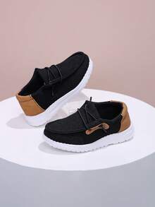 1 Pair Casual Commuting Wear-Resistant Fashionable Retro Breathable Slip-On Wide Toe Loafers, Children Flat Shoes - Black - View 3