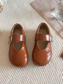 1 Pair Girls Woven Mary Jane Shoes, 2025 Spring/Autumn New Kids Soft Bottom Leather Shoes, Korean Style Versatile Toddler Princess Shoes - Brown - View 3
