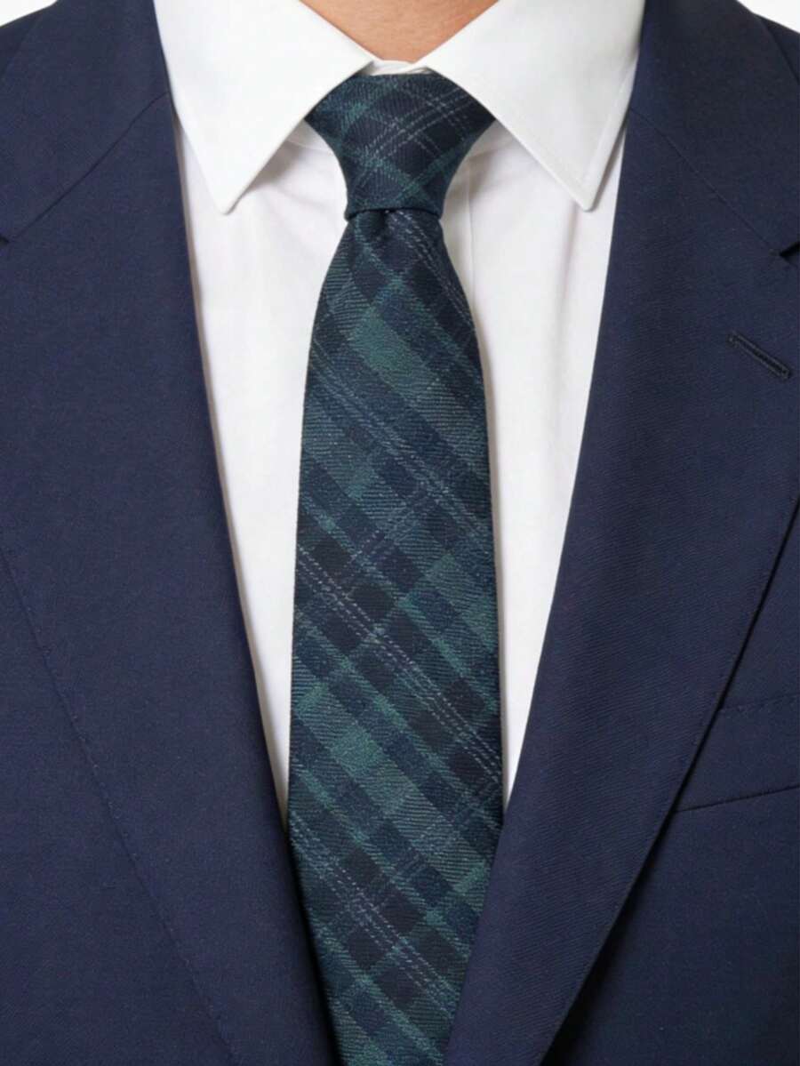 男士格纹条纹领带一条，简约百搭设计，适合面试、通勤、商务、派对等场合。 - 彩色 - 查看 1