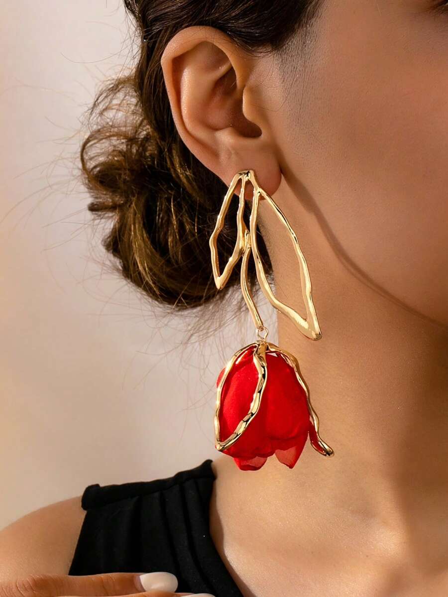 Pendientes de mujer de moda, pendientes grandes exagerados con flores de rosa de estilo bohemio, regalo de joyería para el Día de San Valentín