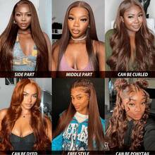 Tóc giả ren phía trước màu nâu sô cô la 13x4, tóc thật pha trộn, mật độ 200, tóc thẳng, đường chân tóc đã được tỉa sẵn, màu nâu số 4, dài 26, 28, 30 inch. - S4 - Xem 10