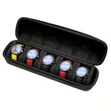 1 pieza Estuche de reloj de una sola pieza con 5 compartimentos, divisor acolchado y asa, tapa abatible, estuche de viaje resistente, diseño antiarañazos, adecuado para todos los géneros, versátil para uso doméstico y de viaje, acolchado protector - Multicolor - Ver 4