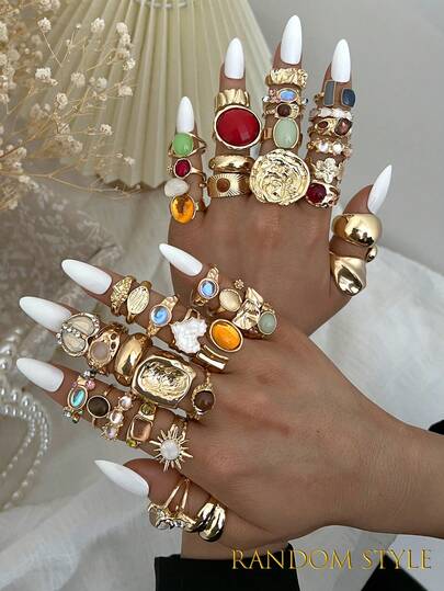 20/13/6 piezas Juego de anillos de mujer vintage elegante de estilo bohemio con piedras preciosas irregulares, ojo de gato, girasol, corazón en forma de metal, adecuado para uso diario, fiesta, boda, vacaciones, San Valentín, cita (entrega aleatoria)