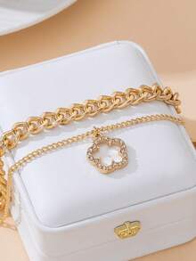 1pc Minimalist Classic Versatile Fashion Design Shiny Hollow Clover Pendant Anklet, Suitable For Summer Beach Vacation, No Gift Box - Yellow Gold - View 4