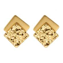 Women's Gold-Tone Square Double-Layer Earrings, Elegant Jewelry Suitable For Daily Wear, Parties Or Weddings, An Ideal Gift - Gold - View 13