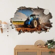 1pc Removable Tractor Wall Sticker, Realistic Farm Tractor Wall Decal, Waterproof Rustic Style Decoration, Suitable For Living Room And Kids Room - one-size - View 1