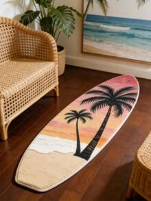 1pc Beach Coconut Tree & Surfboard Shaped Doormat, Decorative Carpet, Bedroom Decor, Small Rug, Carpet, Home Decor, Living Room Carpet, Small Living Room Rug, Bedroom Rug, Living Room Home Decor, Outdoor Rug, Washable Carpet - Multicolor - View 2