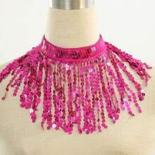 1 chiếc vòng cổ choker tua rua lấp lánh dành cho nữ, phụ kiện vòng cổ đính sequin lấp lánh phù hợp cho múa bụng, lễ hội hóa trang, lễ hội Halloween. - Nhiều màu - Xem 10