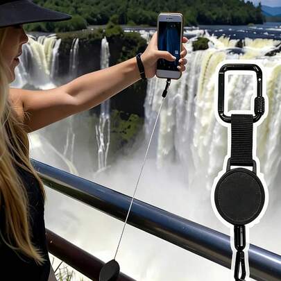 1 stuk anti-val telefoonhouder, voorkomt dat de telefoon valt, geschikt voor buitenactiviteiten zoals reizen, wandelen, klimmen en dagelijks gebruik. Wordt geleverd met een universeel vergrendelingskoord voor telefoon, sleutels, enz., onmisbaar voor op vakantie.