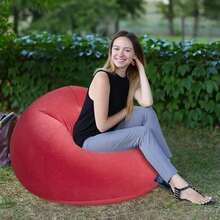 1pc Flocking Beanless Inflatable Lounge Chair - Multifunctional Portable Sofa With Round Single Design - Living Room, Office Lunch Break, Outdoor Picnic, Camping, And Relaxation Rosy Gray Purplish Blue - 玫紅色 - 查看 8
